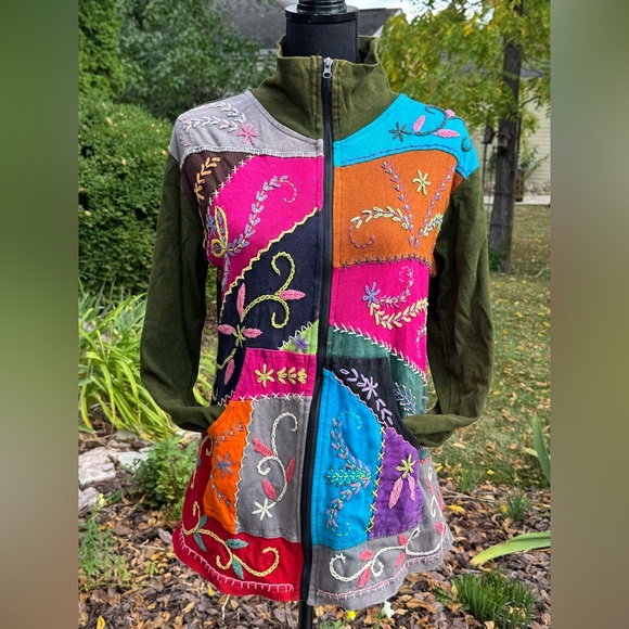 Jackets & Blazers - Colorful Embroidered Patchwork boho hippie Women's Jacket L XL